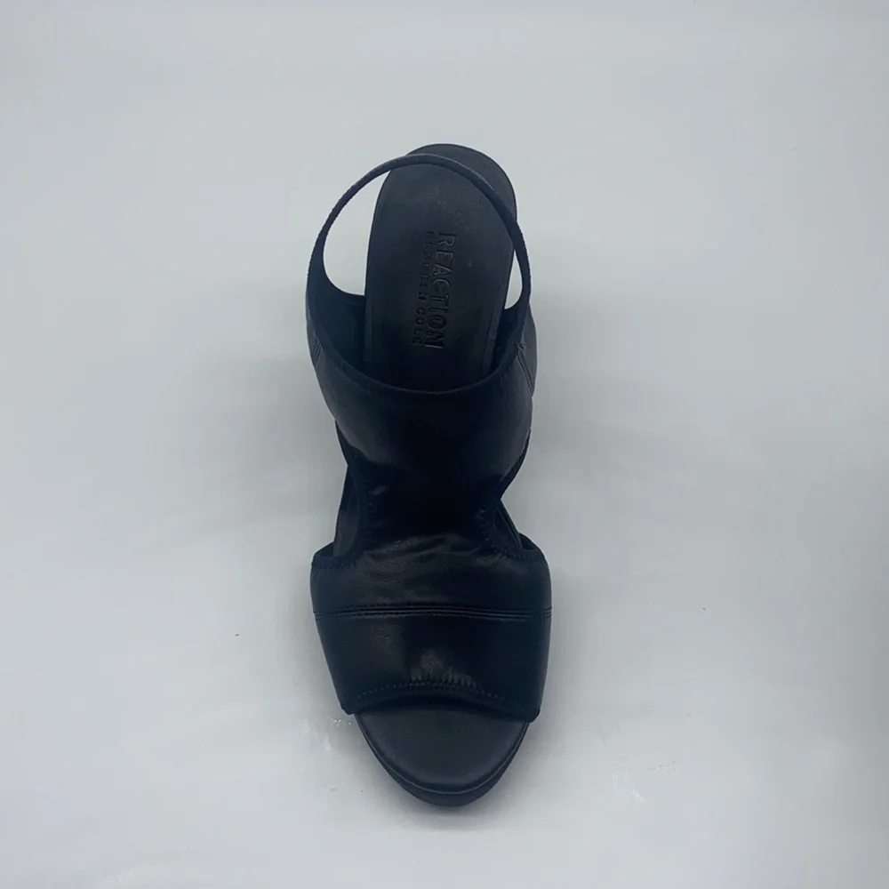 Kennith Cole Reaction - Monkey Business Black Leather Platform Wedge Size 8.5